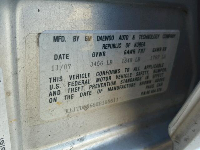 KL1TD56658B165611 - 2008 CHEVROLET AVEO BASE Gümüş foto 10
