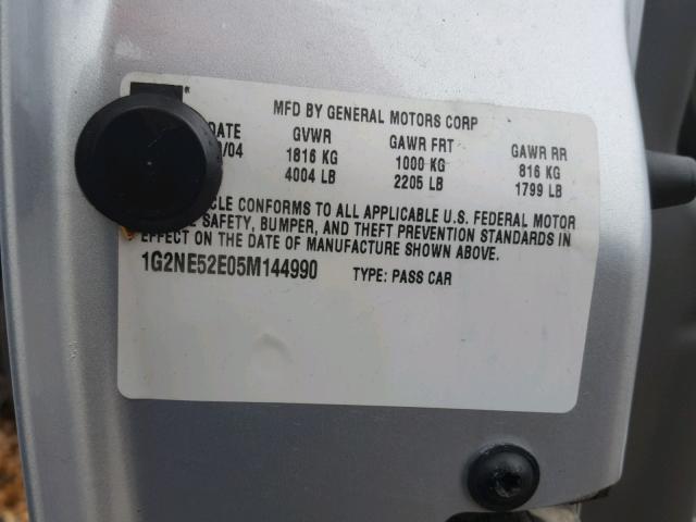 1G2NE52E05M144990 - 2005 PONTIAC GRAND AM S ვერცხლისფერი ფოტო 10