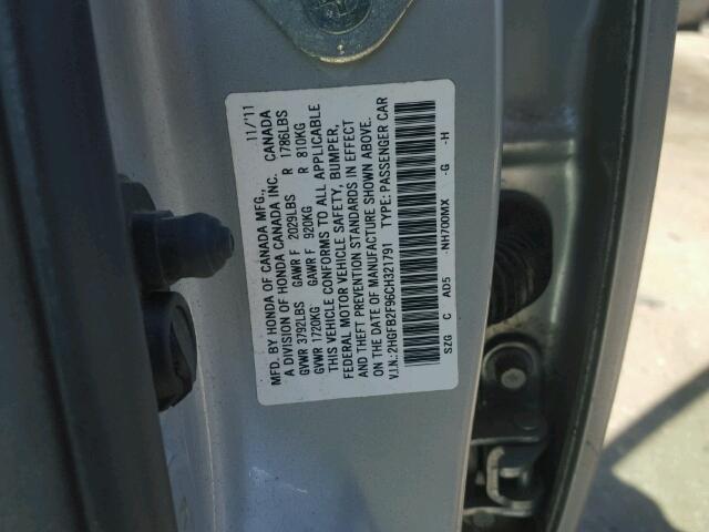 2HGFB2F96CH321791 - 2012 HONDA CIVIC EXL SILVER photo 10