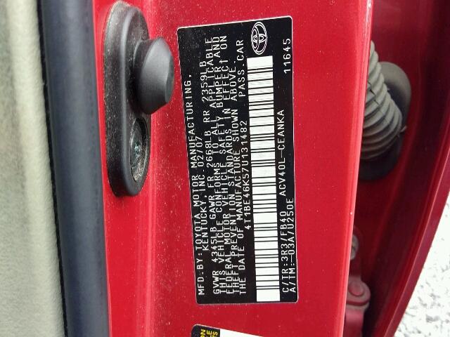 4T1BE46K57U131482 - 2007 TOYOTA CAMRY NEW RED photo 10