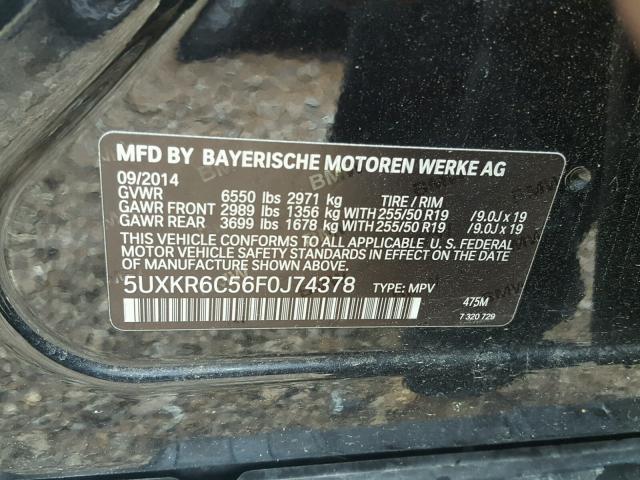 5UXKR6C56F0J74378 - 2015 BMW X5 XDRIVE5 BLACK photo 10