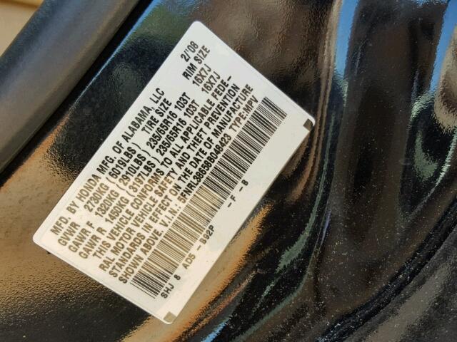 5FNRL38658B048423 - 2008 HONDA ODYSSEY EX BLACK photo 10