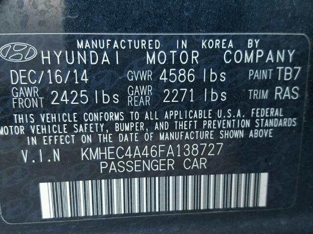 KMHEC4A46FA138727 - 2015 HYUNDAI SONATA HYB BLACK photo 10