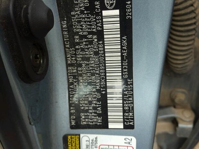 4T1BK36B95U026864 - 2005 TOYOTA AVALON XL BLUE photo 10