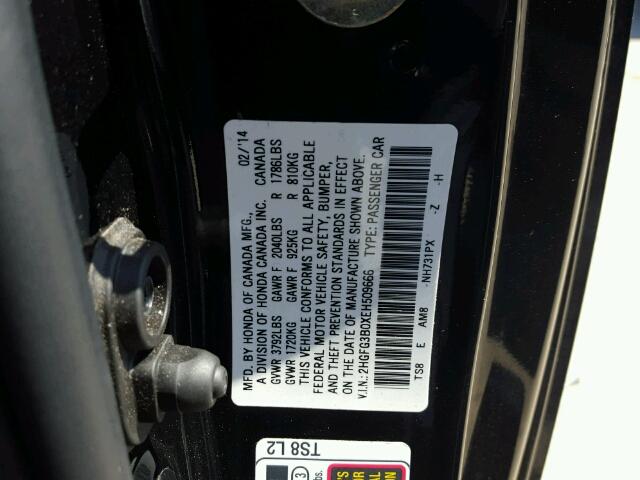 2HGFG3B0XEH509666 - 2014 HONDA CIVIC EXL 黑色 照片 10