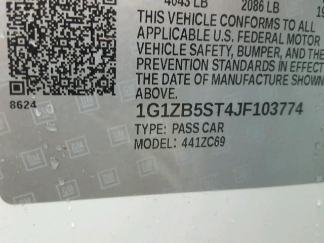 1G1ZB5ST4JF103774 - 2018 CHEVROLET MALIBU LS Ağ foto 10