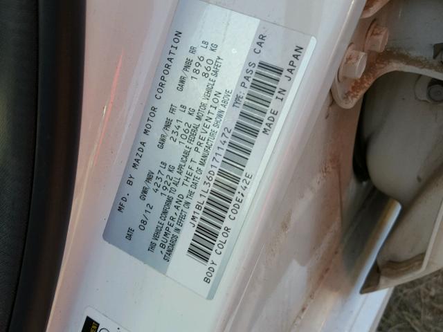 JM1BL1L36D1711472 - 2013 MAZDA SPEED 3 WHITE photo 10