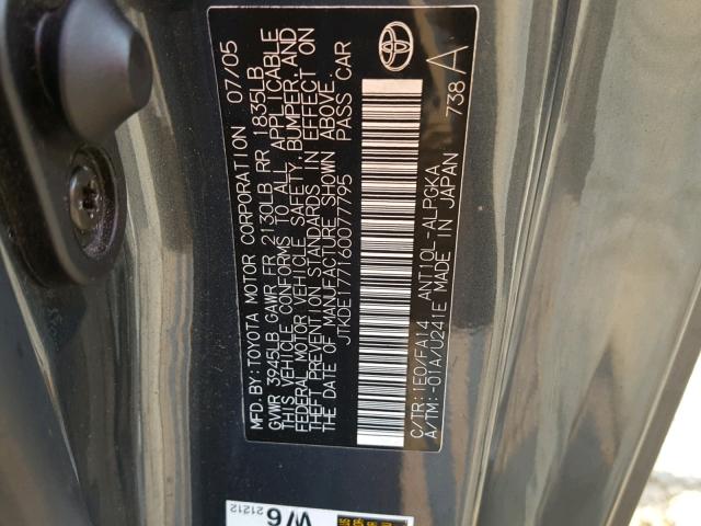 JTKDE177160077795 - 2006 TOYOTA SCION TC 黑色 照片 10