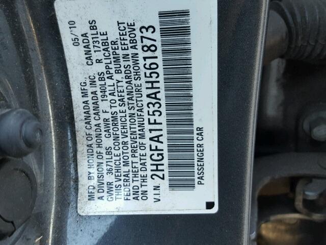 2HGFA1F53AH561873 - 2010 HONDA CIVIC GRAY photo 10