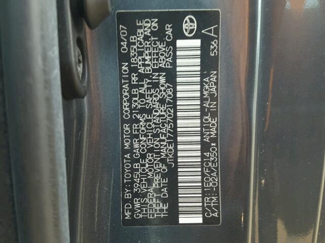 JTKDE177570217087 - 2007 TOYOTA SCION TC 灰色 照片 10