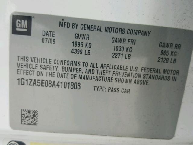 1G1ZA5E08A4101803 - 2010 CHEVROLET MALIBU LS WHITE photo 10