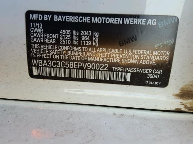 WBA3C3C58EPV90022 - 2014 BMW 320 I WHITE photo 10