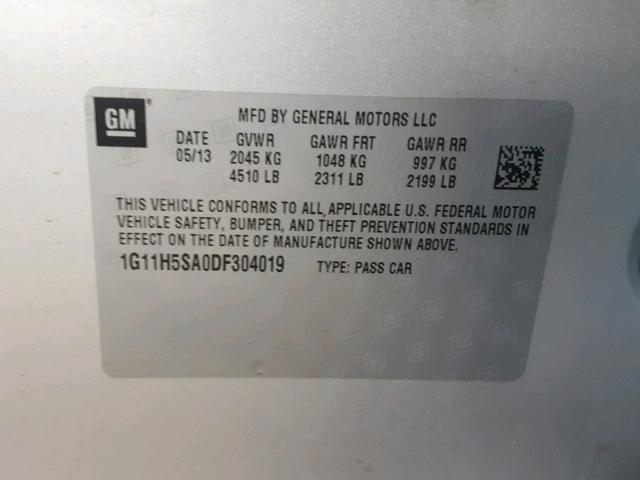 1G11H5SA0DF304019 - 2013 CHEVROLET MALIBU LTZ 银色 照片 10