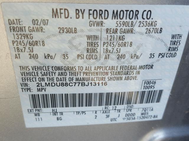 2LMDU88C77BJ13116 - 2007 LINCOLN MKX AWD Gümüş foto 10