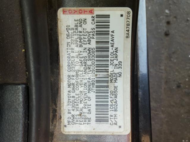 JTHBD182910033085 - 2001 LEXUS IS 300 GRAY photo 10