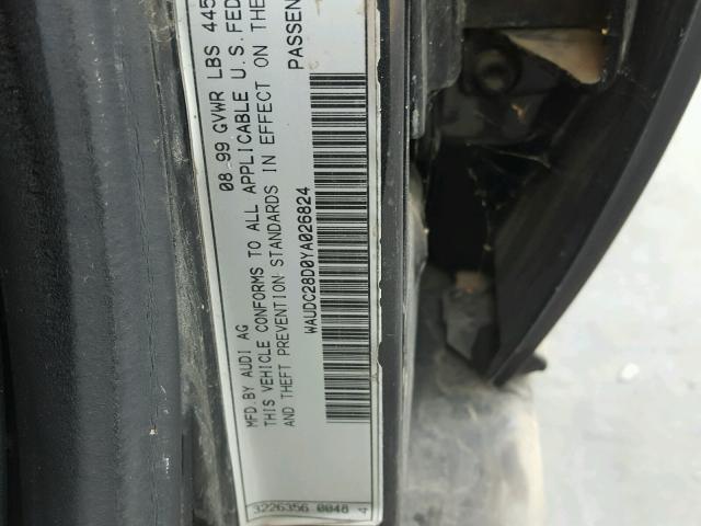 WAUDC28D0YA026824 - 2000 AUDI A4 1.8T QU BLACK photo 10