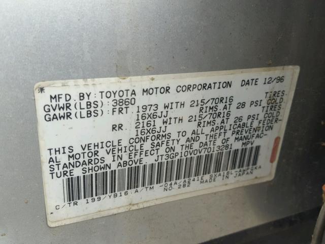 JT3GP10V0V7013281 - 1997 TOYOTA RAV4 SILVER photo 10