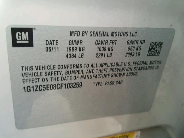 1G1ZC5E08CF103259 - 2012 CHEVROLET MALIBU 1LT GOLD photo 10