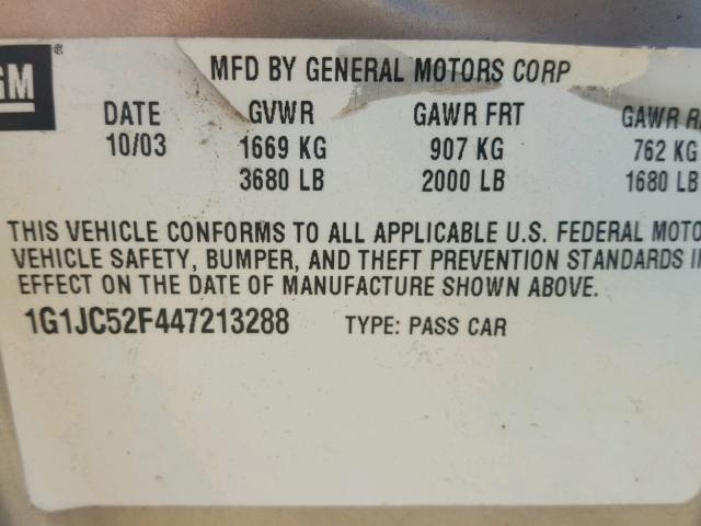 1G1JC52F447213288 - 2004 CHEVROLET CAVALIER TAN photo 10