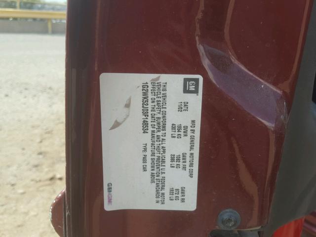 1G2WK52J03F148534 - 2003 PONTIAC GRAND PRIX მუქწითელი ფოტო 10