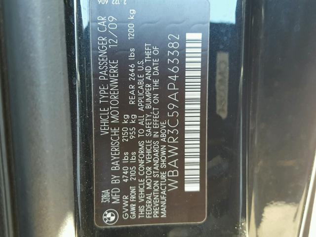 WBAWR3C59AP463382 - 2010 BMW 328 I SULE BLACK photo 10