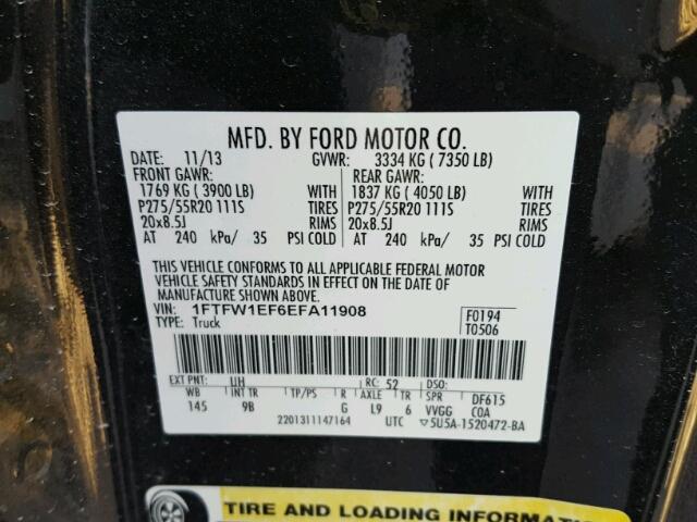 1FTFW1EF6EFA11908 - 2014 FORD F150 SUPER BLACK photo 10