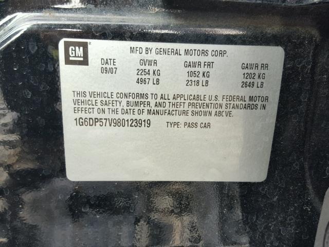 1G6DP57V980123919 - 2008 CADILLAC CTS BLACK photo 10