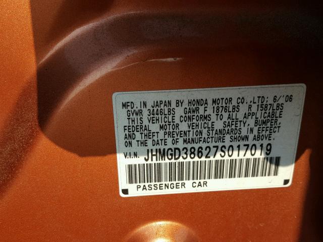 JHMGD38627S017019 - 2007 HONDA FIT S 橙色 照片 10