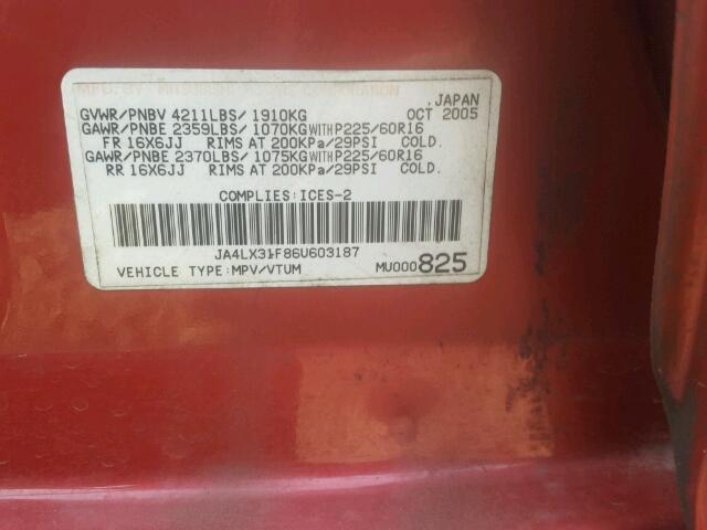 JA4LX31F86U603187 - 2006 MITSUBISHI OUTLANDER RED photo 10