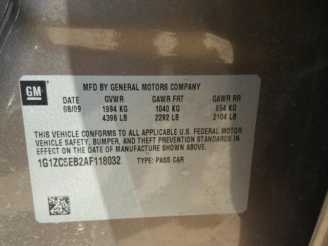 1G1ZC5EB2AF118032 - 2010 CHEVROLET MALIBU 1LT TAN photo 10