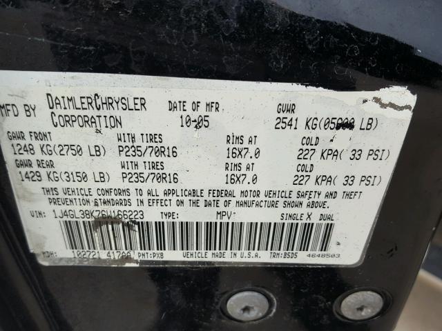 1J4GL38K76W166223 - 2006 JEEP LIBERTY RE BLACK photo 10