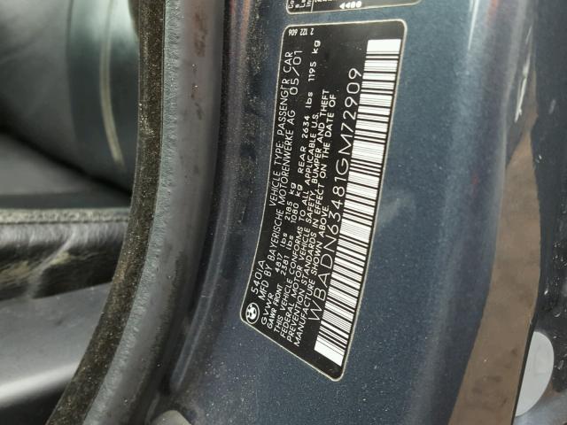 WBADN63481GM72909 - 2001 BMW 540 I AUTO GRAY photo 10