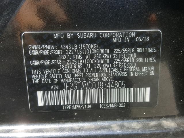 JF2GTAMC0J8344805 - 2018 SUBARU CROSSTREK GRAY photo 10