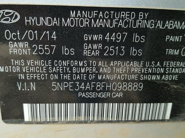 5NPE34AF8FH098889 - 2015 HYUNDAI SONATA SPO SILVER photo 10