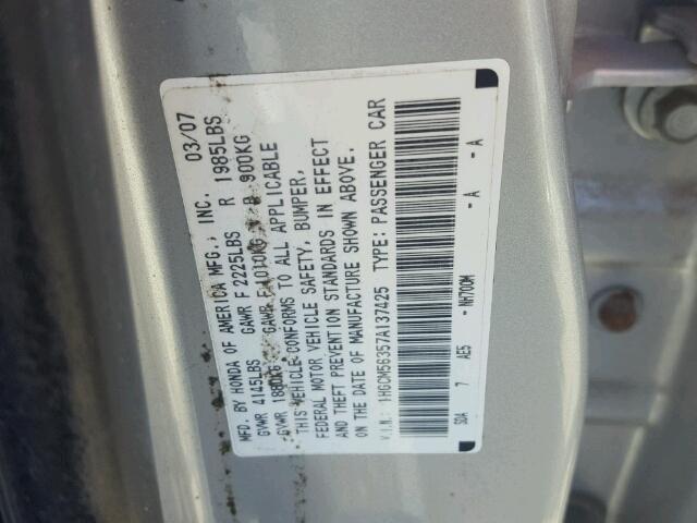 1HGCM56357A137425 - 2007 HONDA ACCORD SE GRAY photo 10