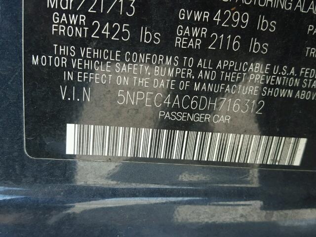 5NPEC4AC6DH716312 - 2013 HYUNDAI SONATA SE 黑色 照片 10
