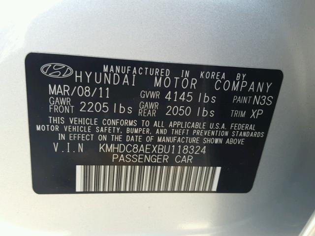 KMHDC8AEXBU118324 - 2011 HYUNDAI ELANTRA TO SILVER photo 10