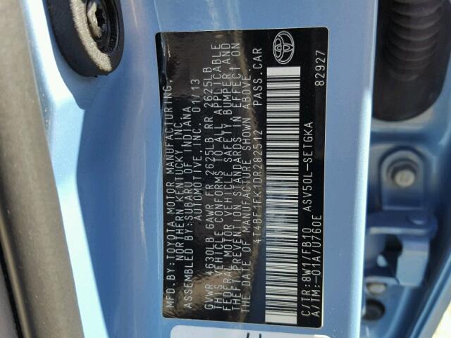 4T4BF1FK1DR282512 - 2013 TOYOTA CAMRY L ლურჯი ფოტო 10