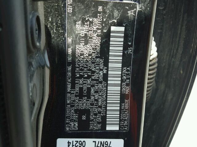 5TDYY5G10AS028127 - 2010 TOYOTA SEQUOIA PL BLACK photo 10