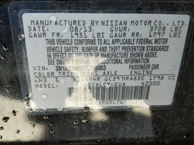 3N1AB7AP0DL769063 - 2013 NISSAN SENTRA BLACK photo 10