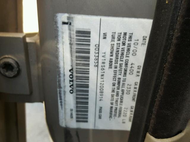 YV1RS61NX12008914 - 2001 VOLVO S60 ბეჟი ფოტო 10