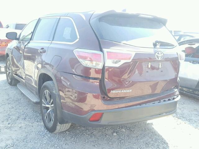 5TDKKRFH7GS161733 - 2016 TOYOTA HIGHLANDER MAROON photo 3