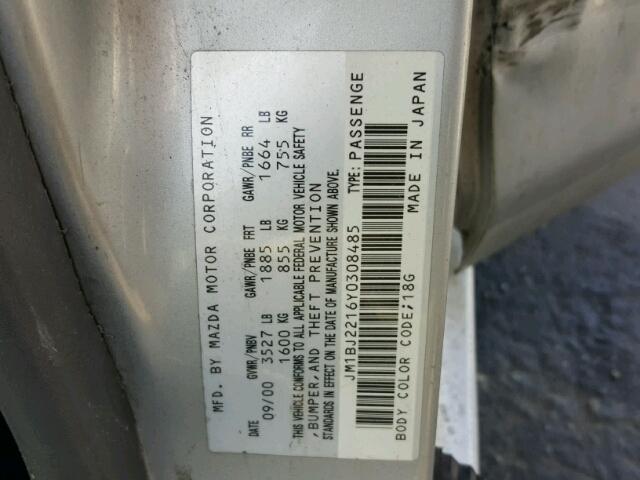 JM1BJ2216Y0308485 - 2000 MAZDA PROTEGE ES 银色 照片 10