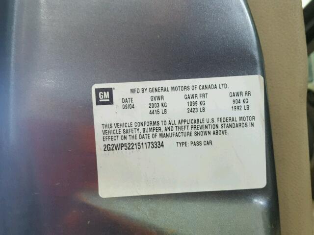 2G2WP522151173334 - 2005 PONTIAC GRAND PRIX GRAY photo 10