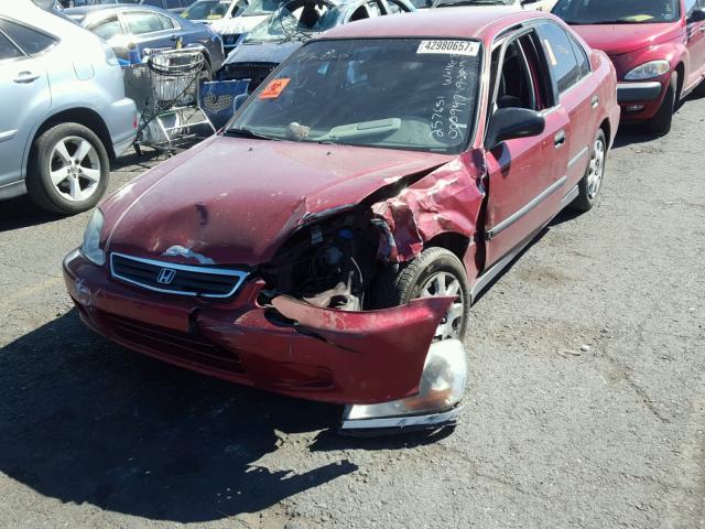 1HGEJ6676XL022315 - 1999 HONDA CIVIC LX RED photo 2