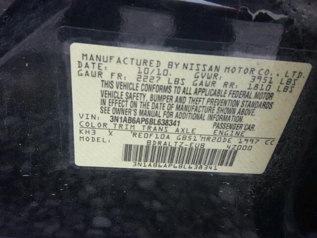 3N1AB6AP6BL638341 - 2011 NISSAN SENTRA 2.0 BLACK photo 10