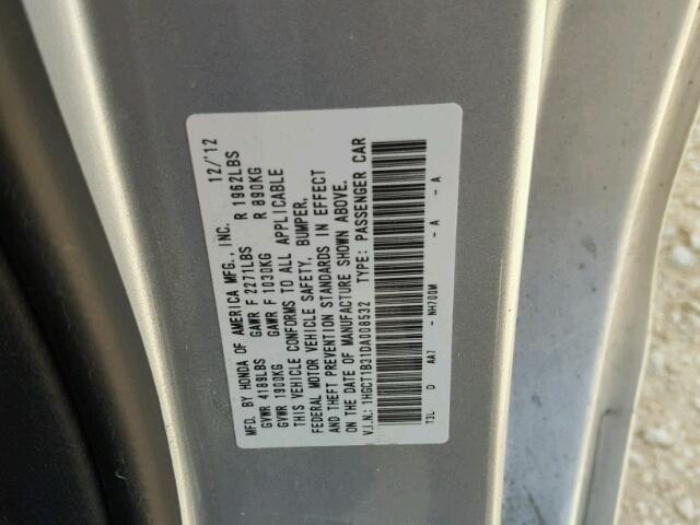 1HGCT1B31DA008532 - 2013 HONDA ACCORD LX- SILVER photo 10