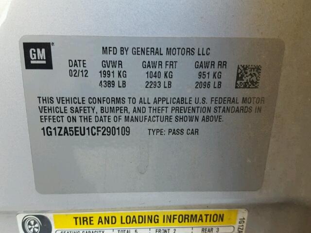 1G1ZA5EU1CF290109 - 2012 CHEVROLET MALIBU LS Gümüş foto 10