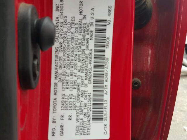 5TELU42N75Z115641 - 2005 TOYOTA TACOMA RED photo 10