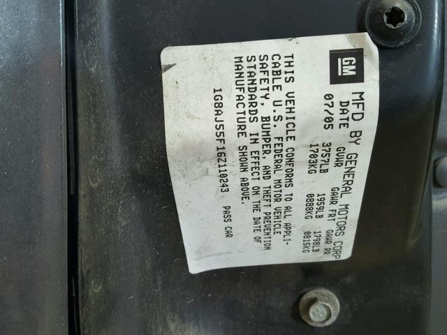 1G8AJ55F16Z110243 - 2006 SATURN ION LEVEL GRAY photo 10
